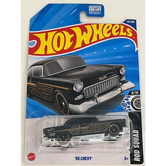 Hot Wheels ’55 Chevy Black Gold Rod Squad Diecast Car HTF Collector - Picture 1 of 8